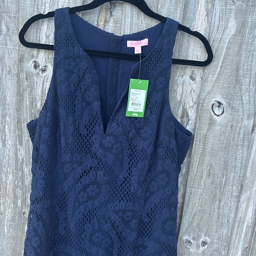 Lilly Pulitzer sleeveless navy lace dress Empire waist-size 12-lace - Picture 4 of 14